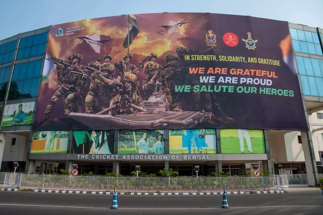 Banner at Eden Gardens Hails Indian Forces